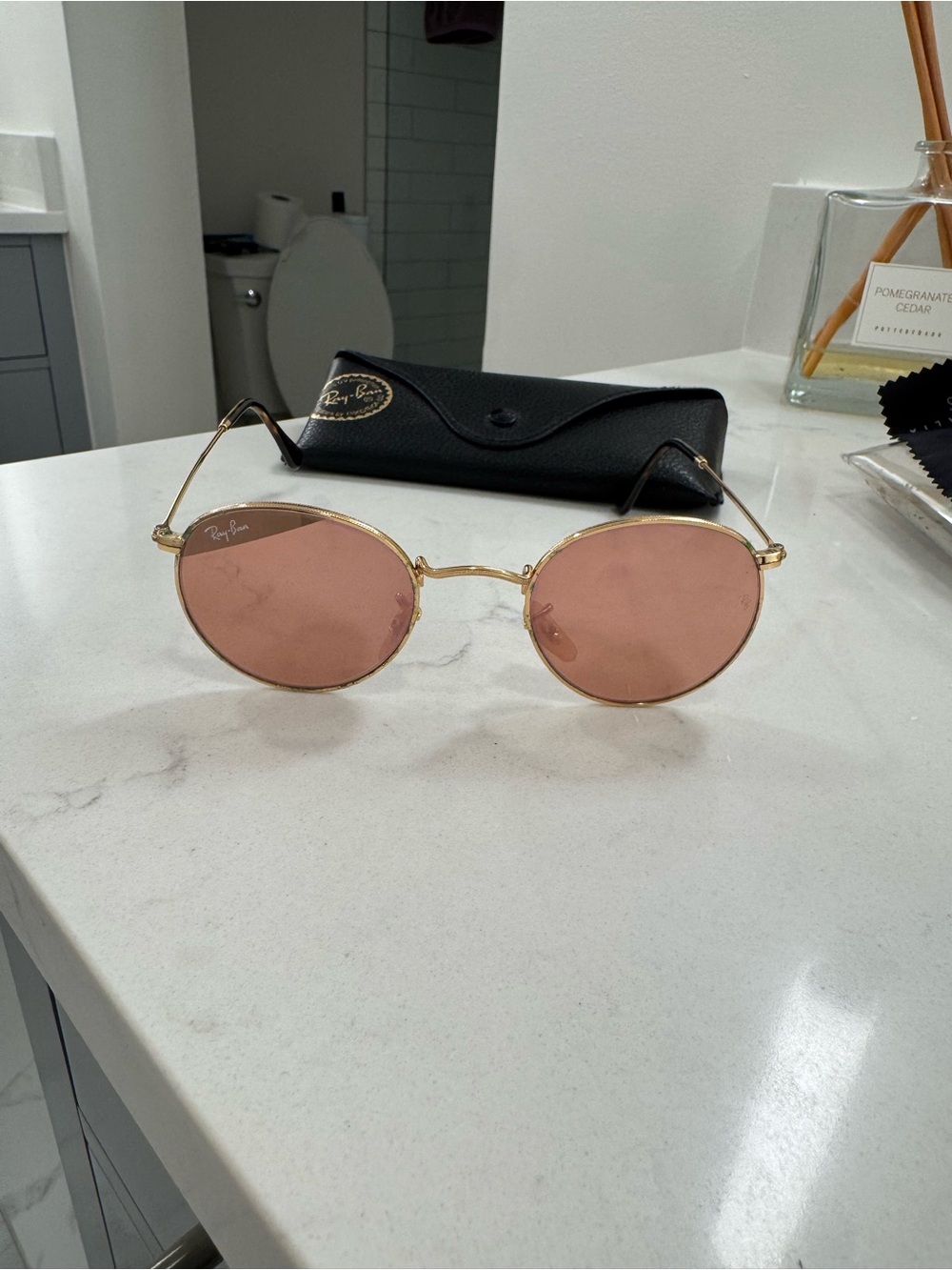 Ray-Ban Gold Frame Sunglasses with Pink Lenses